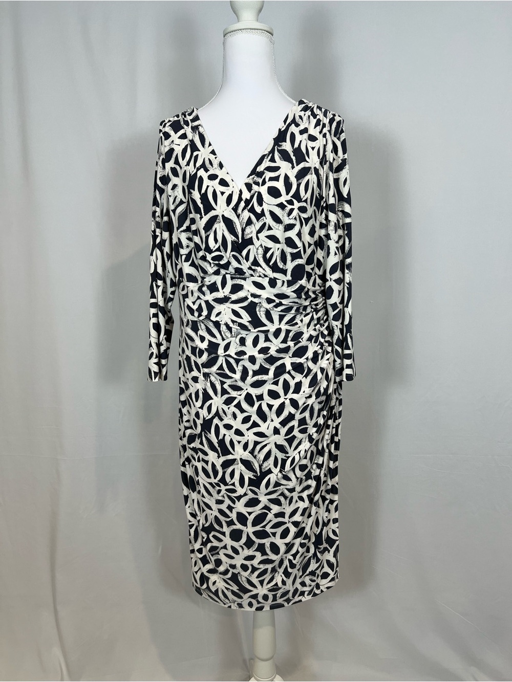 Lauren Ralph Lauren Black and White Wrap-Style Long Sleeve Dress
